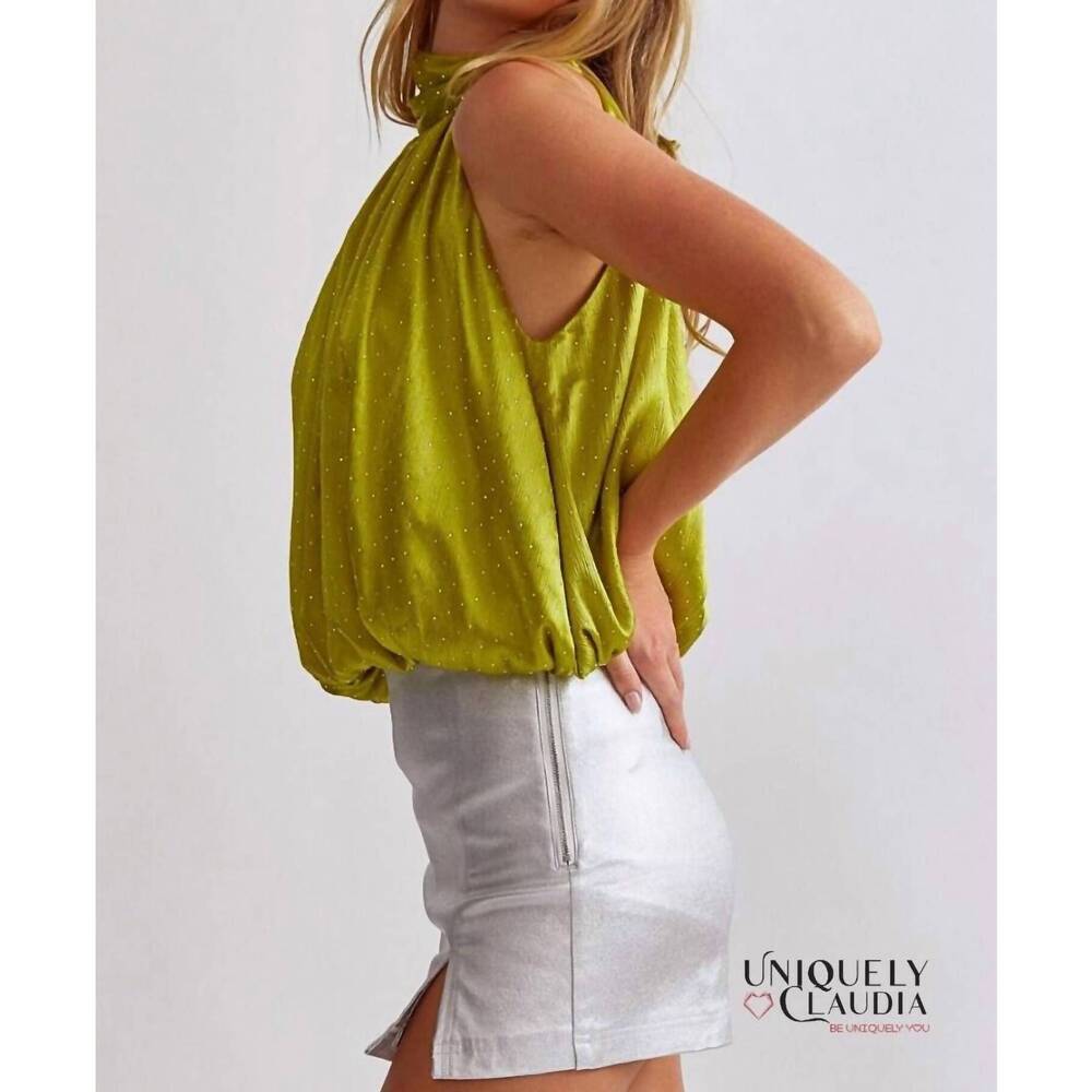 NEW ENTRO carola embellished halter top in martini olive - Picture 5 of 8